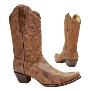 Corral Women’s Distressed Brown Leather Snip Toe Western Cowgirl Boot | 7 1/2
